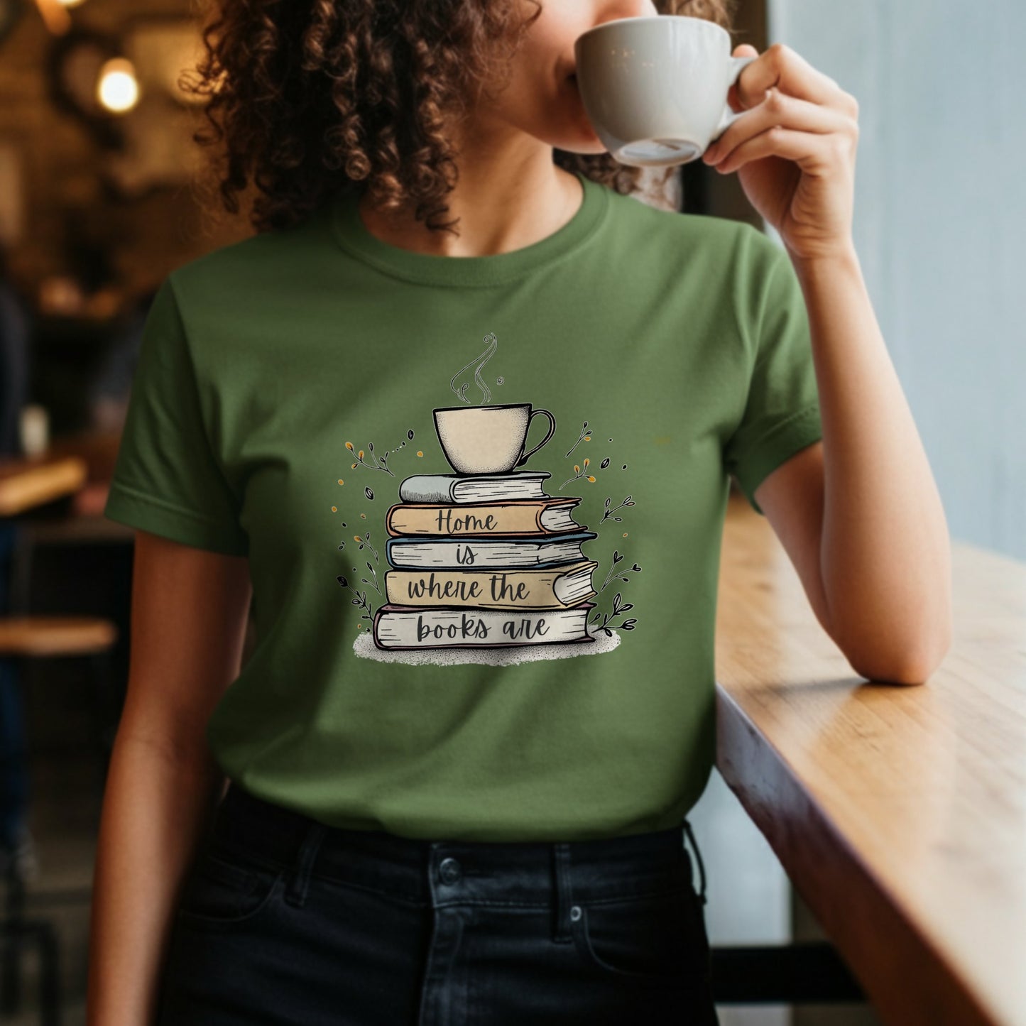 Cozy Coffee and Books T-Shirt Home Book Lover product