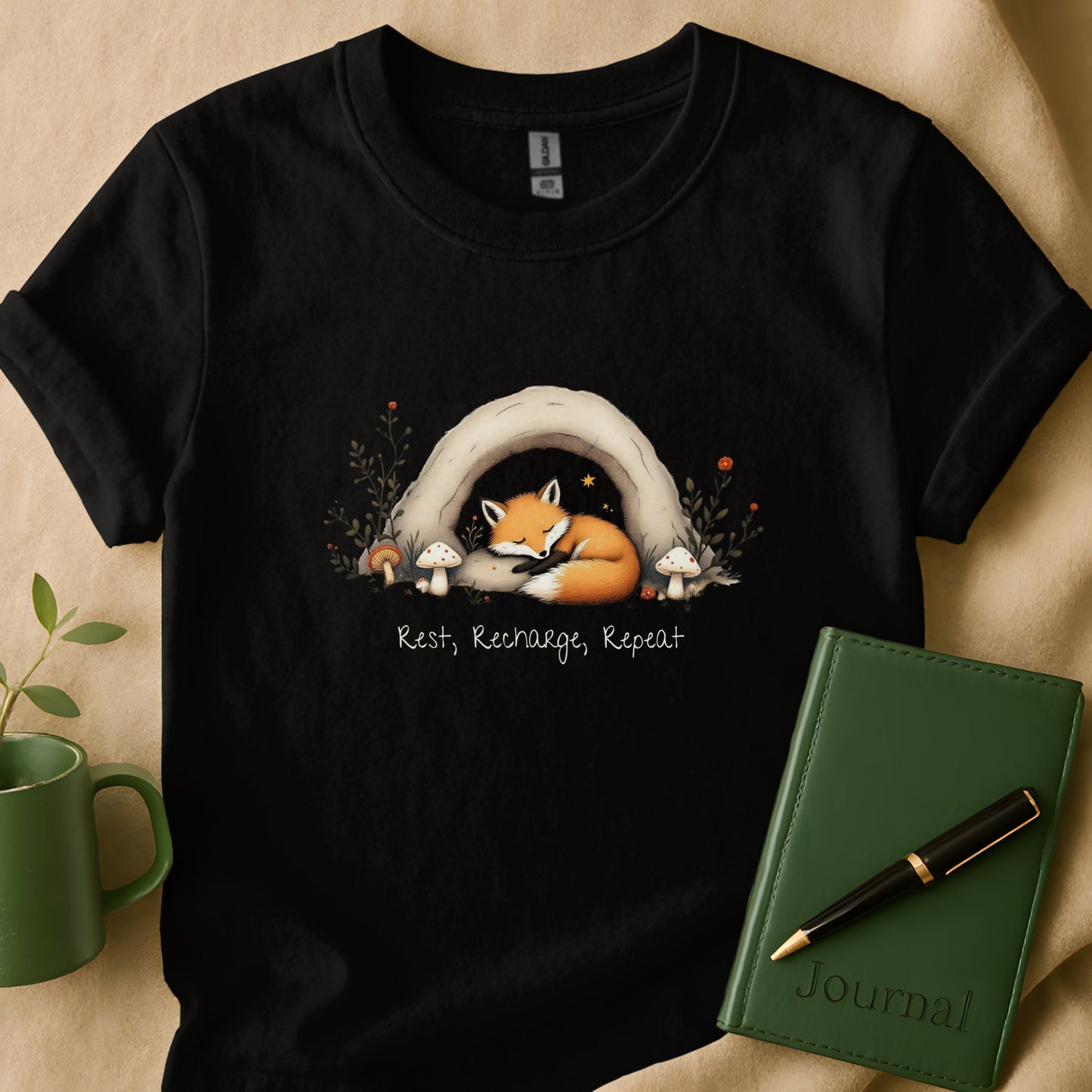 Rest Recharge Repeat Sleeping Fox Design product type