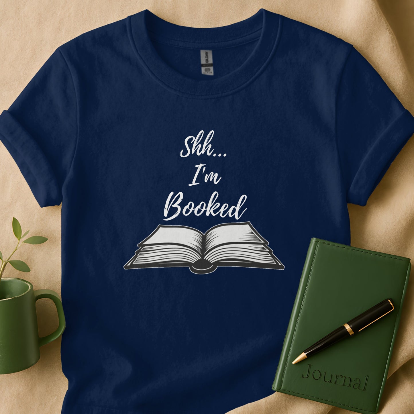 Shh I'm Booked Illustrated Book Quote T-Shirt Product