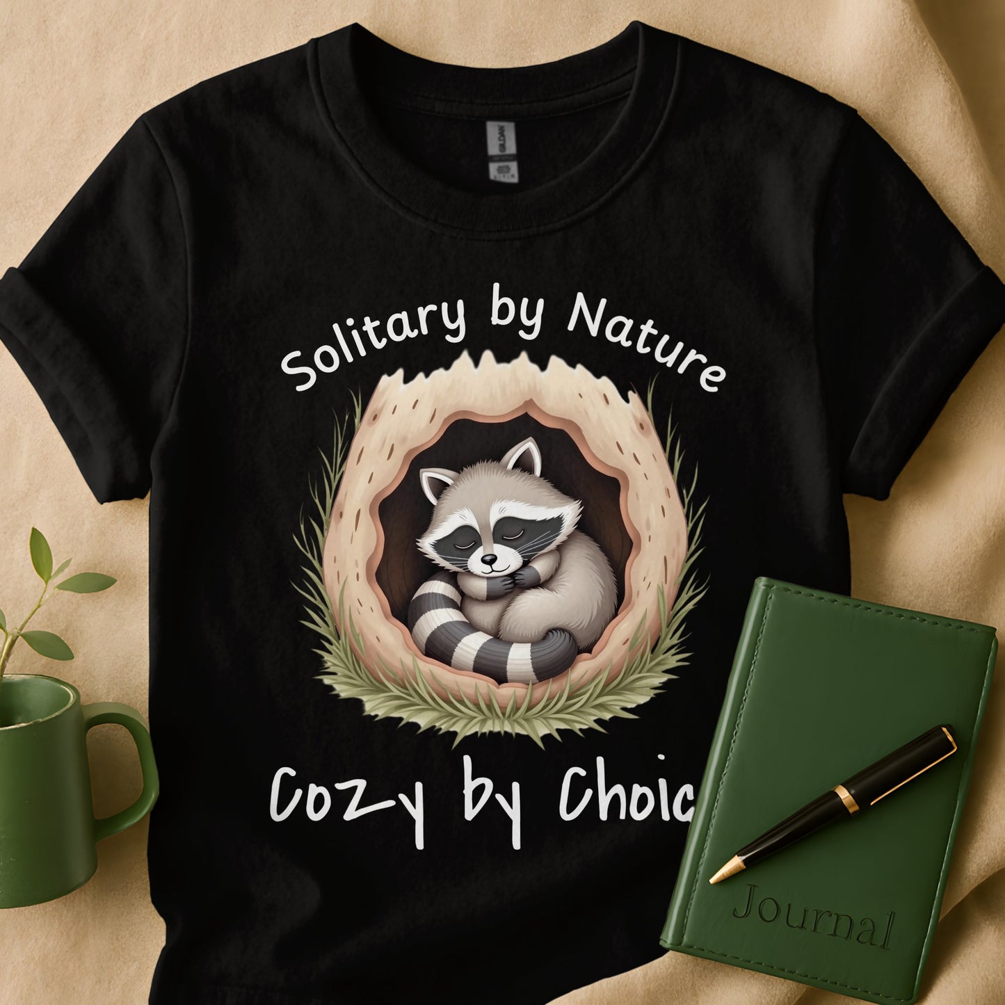 Solitary by Nature Cozy by Choice Racoon T-shirt product