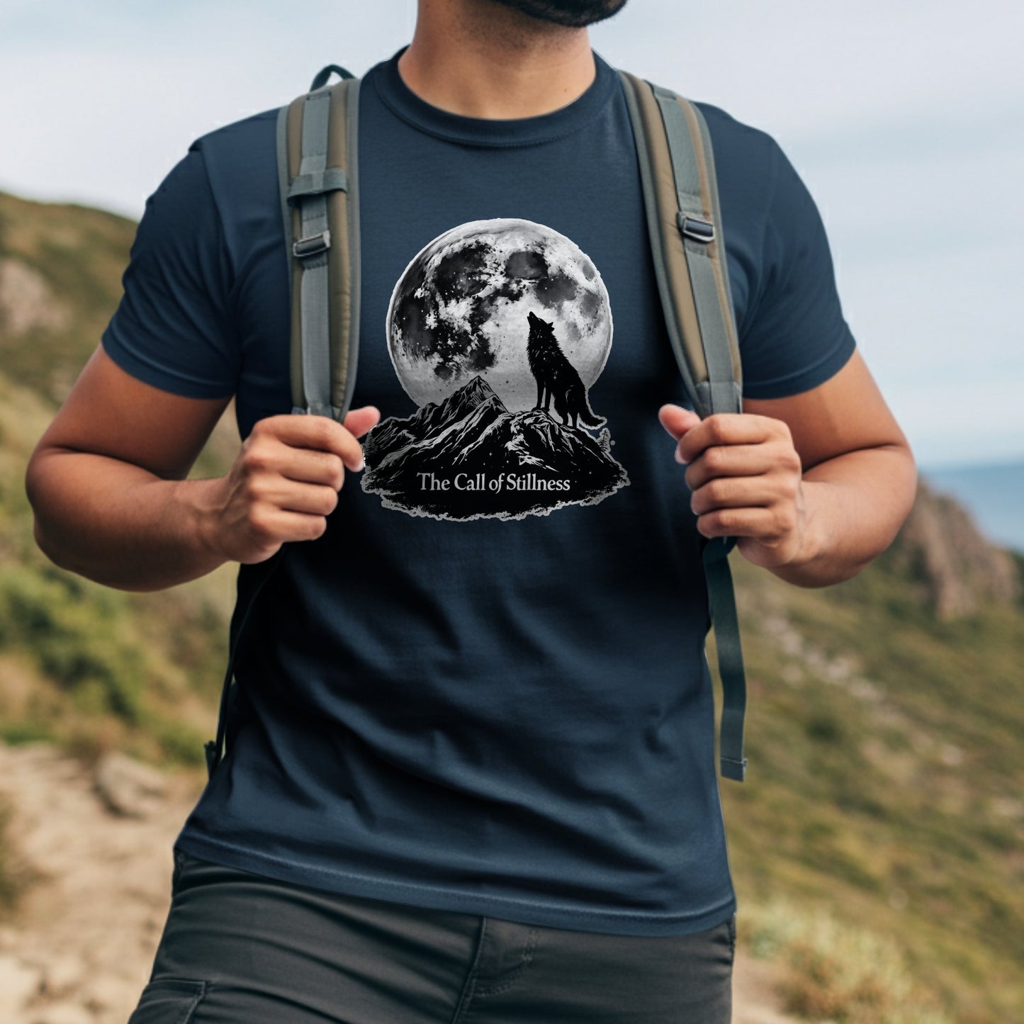 The Call of Stillness Wolf Moon Hiking Themed Shirt Product