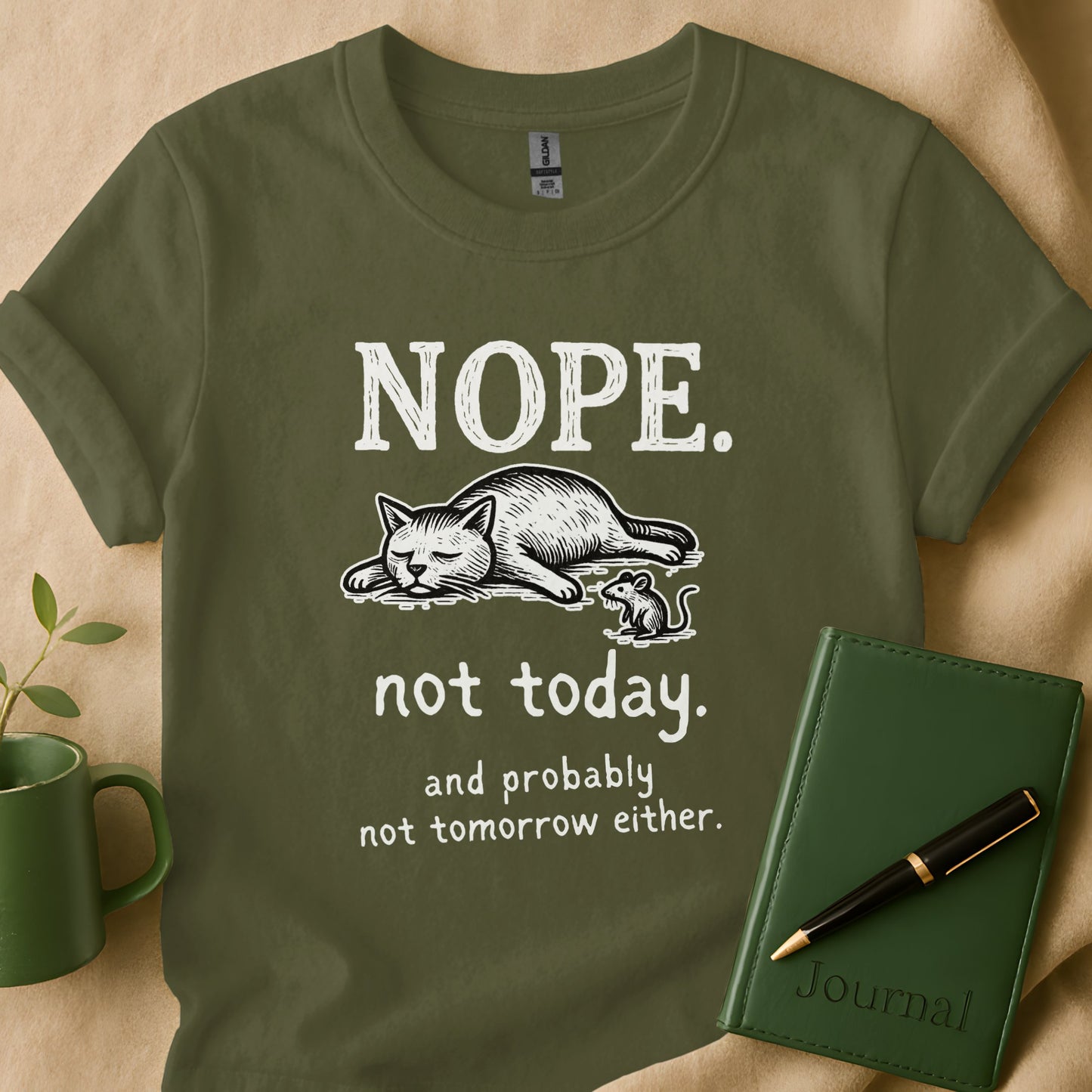 Funny Nope Not Today Cat and Mouse Graphic Tee product