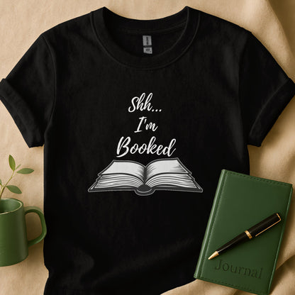 Shh I'm Booked Open Book Design Black Shirt product